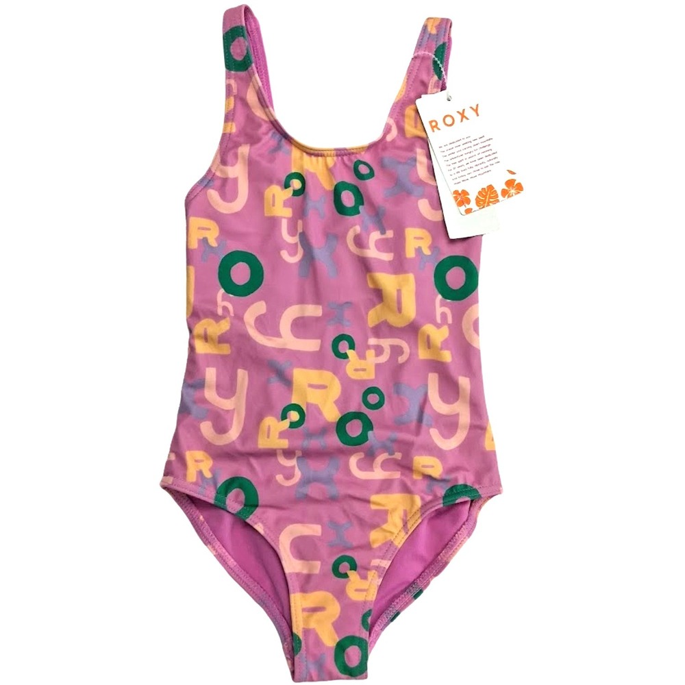 Roxy Girls Sz‎ 4 Pink 1pc Swimsuit Green Yellow Purple Summer Swim Surf NWT